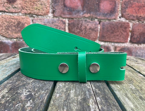Green Leather Press Stud Snap Belt 3/4 - 2" Wide. Available with a choice of studs & loop.