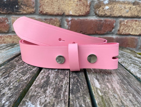 Pink Leather Press Stud Snap Belt 3/4 - 2" Wide. Available with a choice of studs & loop.