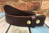 Dark Brown Leather Press Stud Snap Belt 3/4 - 2" Wide. Available with a choice of studs & loop.