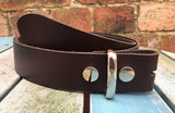 Dark Brown Leather Press Stud Snap Belt 3/4 - 2" Wide. Available with a choice of studs & loop.
