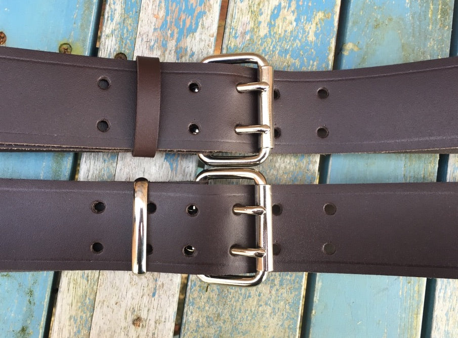 Dark Brown Leather Double Prong Belt. 1 1 2