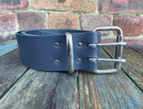 Grey Leather Double Prong Belt. 1 1/2" (38mm) or 2" (50mm) Wide.