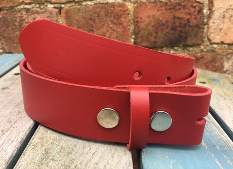 Red Leather Press Stud Snap Belt 3/4 - 2" Wide. Available with a choice of studs & loop.
