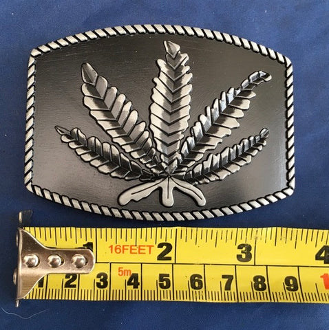 Black Cannabis Leaf - Metal Belt Buckle