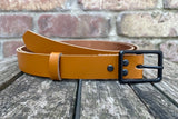 Plain leather 19mm or 25mm wide belt with matt black zinc buckle. Choice of 13 colours 121Z BK