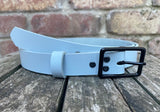Plain leather 19mm or 25mm wide belt with matt black zinc buckle. Choice of 13 colours 121Z BK