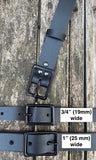 Plain leather 19mm or 25mm wide belt with matt black zinc buckle. Choice of 13 colours 121Z BK