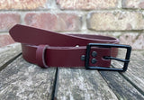 Plain leather 19mm or 25mm wide belt with matt black zinc buckle. Choice of 13 colours 121Z BK