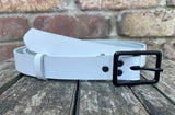 Plain leather 19mm or 25mm wide belt with matt black zinc buckle. Choice of 13 colours 121Z BK