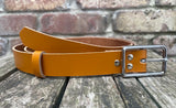 Plain leather 19mm or 25mm wide belt with chrome plated zinc buckle. Choice of 13 colours 121Z