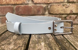 Plain leather 19mm or 25mm wide belt with chrome plated zinc buckle. Choice of 13 colours 121Z