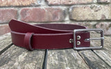 Plain leather 19mm or 25mm wide belt with chrome plated zinc buckle. Choice of 13 colours 121Z