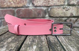 Plain leather 19mm or 25mm wide belt with chrome plated zinc buckle. Choice of 13 colours 121Z