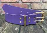 Plain leather 38mm wide belt with 2 prong solid brass roller buckle. Choice of 13 colours