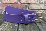 Plain leather 38mm wide belt with 2 prong solid brass roller buckle. Choice of 13 colours
