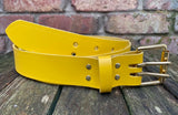 Plain leather 38mm wide belt with 2 prong solid brass roller buckle. Choice of 13 colours