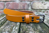 Plain leather 19mm wide belt with antique copper look steel buckle. Choice of 13 colours 1407