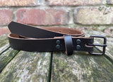 Plain leather 19mm wide belt with antique copper look steel buckle. Choice of 13 colours 1407