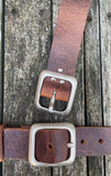 Buffalo leather 38mm wide belt with pewter buckle. Choice of 9 colours (215A)