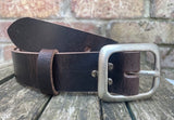 Buffalo leather 38mm wide belt with pewter buckle. Choice of 9 colours (215A)