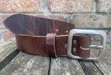 Buffalo leather 38mm wide belt with pewter buckle. Choice of 9 colours (215A)