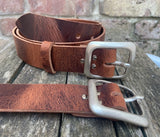Buffalo leather 38mm wide belt with pewter buckle. Choice of 9 colours (215A)
