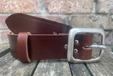 Buffalo leather 38mm wide belt with pewter buckle. Choice of 9 colours (215A)