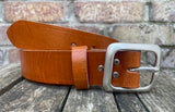 Buffalo leather 38mm wide belt with pewter buckle. Choice of 9 colours (215A)