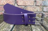 Plain leather 50mm wide belt with 2 prong nickel plated steel roller buckle. Choice of 13 colours