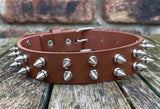 Double spiked leather choker 1/2"- 2" spikes approx 25mm wide. Choice of 13 colours