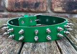 Double spiked leather choker 1/2"- 2" spikes approx 25mm wide. Choice of 13 colours