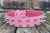 Double spiked leather choker 1/2"- 2" spikes approx 25mm wide. Choice of 13 colours