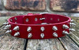 Double spiked leather choker 1/2"- 2" spikes approx 25mm wide. Choice of 13 colours