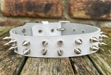Double spiked leather choker 1/2"- 2" spikes approx 25mm wide. Choice of 13 colours