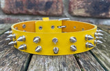 Double spiked leather choker 1/2"- 2" spikes approx 25mm wide. Choice of 13 colours