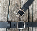 Plain leather belt with nickel plated steel buckle. 30mm wide choice of colour 685B