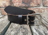 Plain leather belt with nickel plated steel buckle. 30mm wide choice of colour 685B