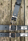 Plain leather 19mm or 25mm wide belt with nickle plated steel buckle. Choice of 13 colours 685C