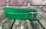 Plain leather 19mm wide belt with nickle plated steel buckle. Choice of 13 colours 685H