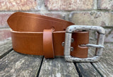 Buffalo leather 38mm wide belt with pewter double roller buckle. Choice of 9 colours (852)