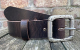 Buffalo leather 38mm wide belt with pewter double roller buckle. Choice of 9 colours (852)