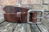Buffalo leather 38mm wide belt with pewter double roller buckle. Choice of 9 colours (852)
