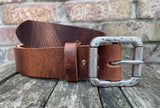 Buffalo leather 38mm wide belt with pewter double roller buckle. Choice of 9 colours (852)