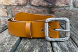 Plain leather belt with pewter double roller buckle. 38mm wide choice of colour 852