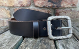 Plain leather belt with pewter double roller buckle. 38mm wide choice of colour 852