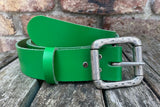 Plain leather 38mm wide belt with pewter double roller buckle. Choice of 13 colours 852