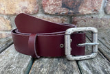 Plain leather belt with pewter double roller buckle. 38mm wide choice of colour 852