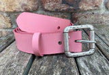 Plain leather 38mm wide belt with pewter double roller buckle. Choice of 13 colours 852