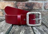 Plain leather 38mm wide belt with pewter double roller buckle. Choice of 13 colours 852