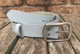 Plain leather belt with stainless steel buckle. 35mm wide choice of colour 9901BSS